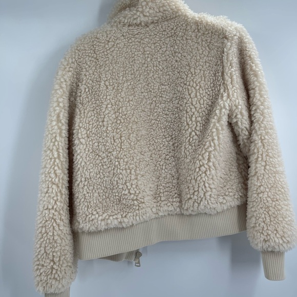 Zara trf collection beige white pullover Sherpa fuzzy comfy zip up size xs - Picture 6 of 9